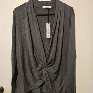 RedHaute Gray Women's Front Faux Tie/Knotted Top